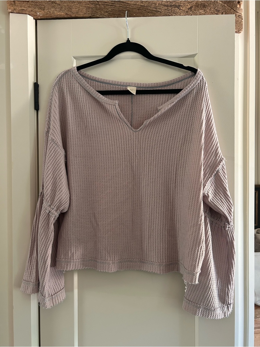 We The Free Mauve Waffle-Knit V-Neck Top